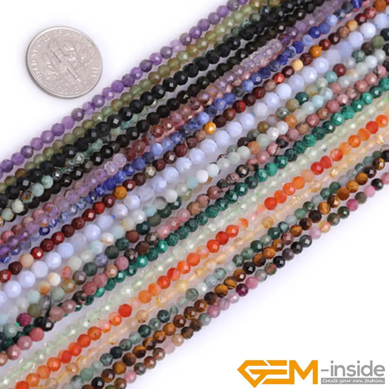 

Natural Stone Small Beads Faceted Tiny Beads For Jewelry Making Strand 15" DIY Bracelet Jewelry Spacer Loose Bead 2mm 3mm