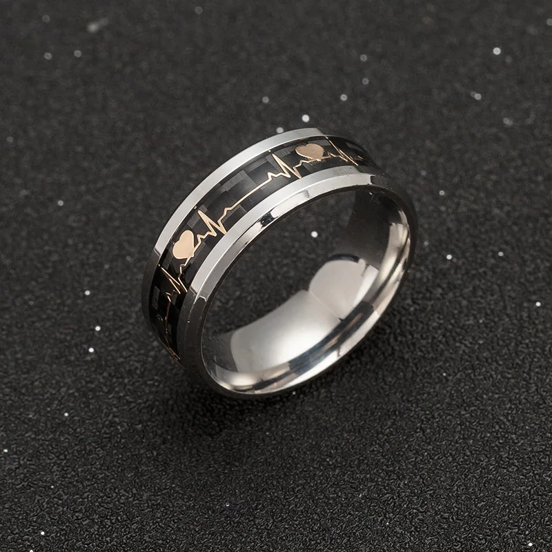 Duoying Heart Beat Engraved Ring Luminous Rings Glowing Rings Men