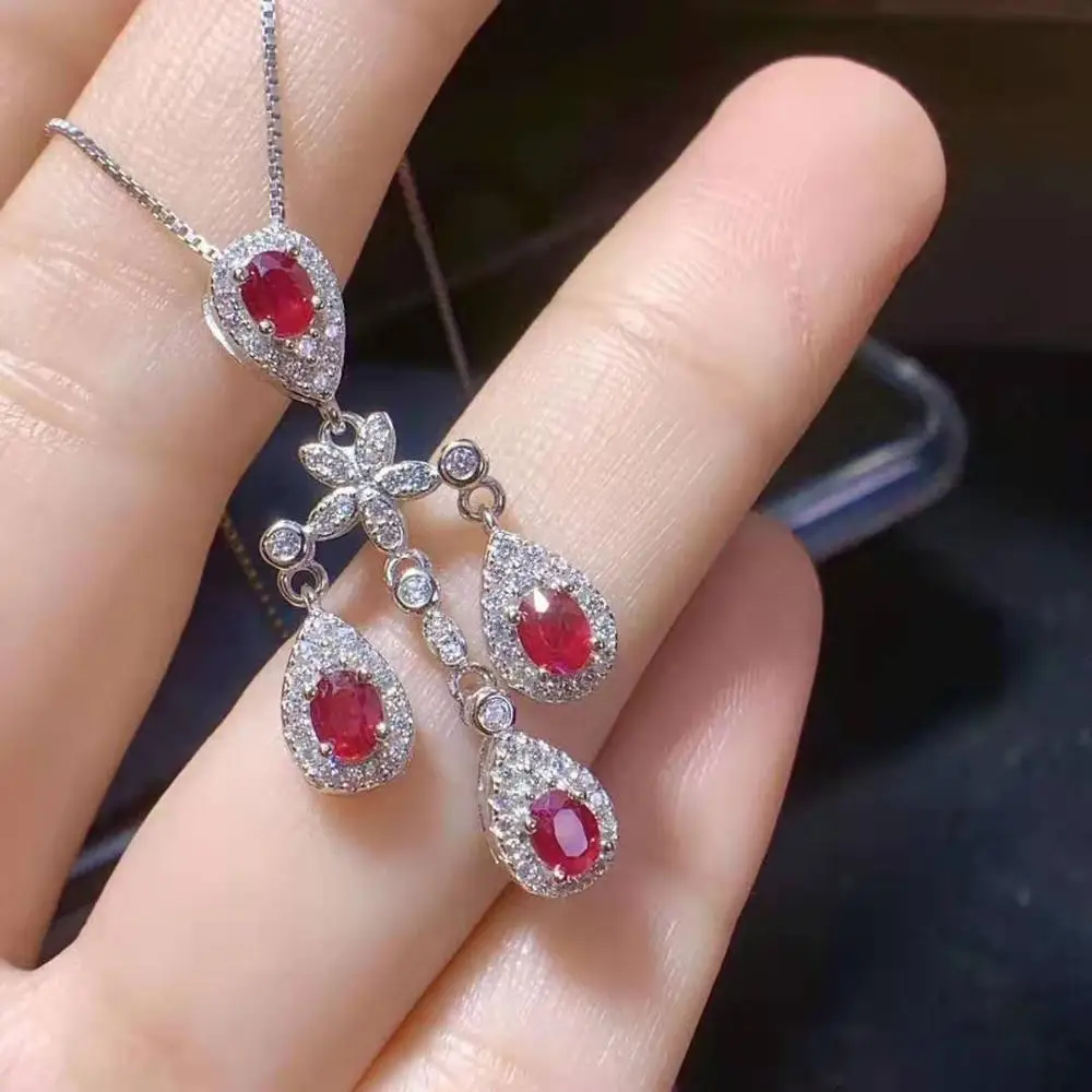 Natural Ruby 4 Gemstone Pendant Necklace S925 Luxurious Fine Fashion The New Listing Weddings Jewelry For Women Free Shipping | Украшения и