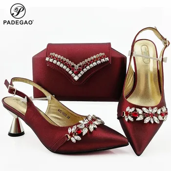

Concise Style New Design Italian Women Shoes and Bag in Wine Red Color High Quality New Arrivals Summer for Party