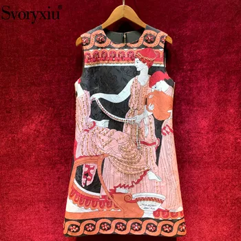 Svoryxiu Runway Designer Summer luxury Party Diamond Dress Women's Vintage Character Printed Jacquard Short Dresses Vestdios 
Svoryxiu Runway Designer Summer luxury Party Diamond Dress Women's Vintage Character Printed Jacquard Short Dresses Vestdios