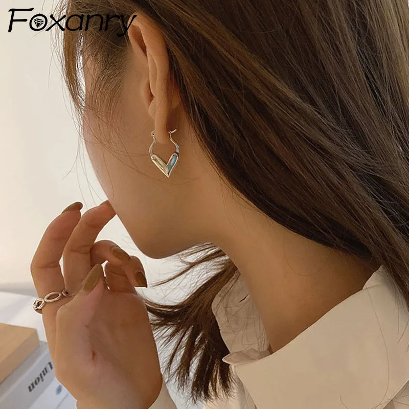 Фото Серьги-кольца Foxanry с защитой от аллергии 925 новые модные элегантные милые