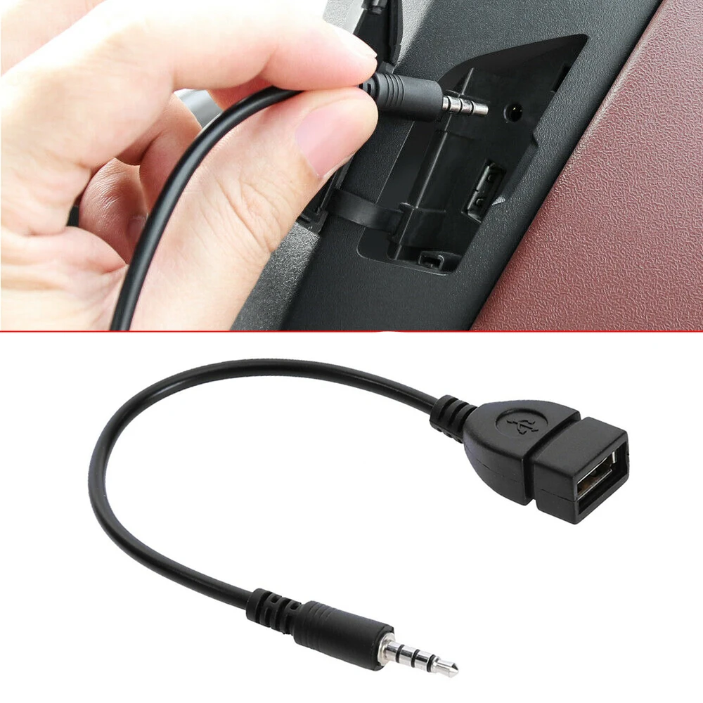 

1 Pc Car Auto Interior Audio AUX Jack 3.5mm Male to USB-2.0 Type A Female OTG Converter Adapter Cable Laptop Office Black 20CM