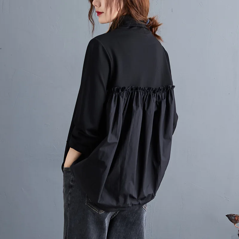 Oversized Women's Long-sleeved T-shirt 2020 New Retro High-neck Loose Literary and Comfortable Black Stitching All-match Shirt
Oversized Women's Long-sleeved T-shirt 2020 New Retro High-neck Loose Literary and Comfortable Black Stitching All-match Shirt