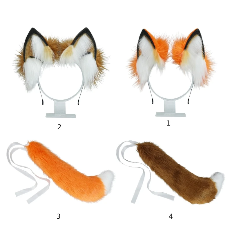 

T8NB Cosplay Furry Animal Ears Hair Hoop Animal Tail Lolita Costume Long Fur Headpiece for Halloween Party Decor Supplies