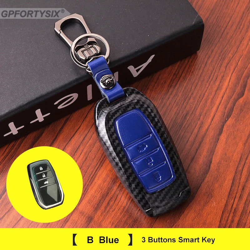 Carbon Fiber+Leather Car Key Case Keychain For Toyota Camry 2017 2018 CHR Prius Corolla RAV4 Smart Auto Protection Cover Fob | Автомобили