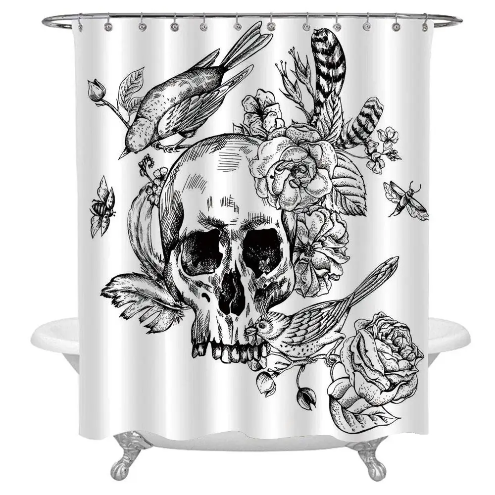 Black and White Bath Curtain,Dead Skull Flowers Birds and Feathers Gothic Mexican Calavera Design Fabric Shower Curtains for
Black and White Bath Curtain,Dead Skull Flowers Birds and Feathers Gothic Mexican Calavera Design Fabric Shower Curtains for