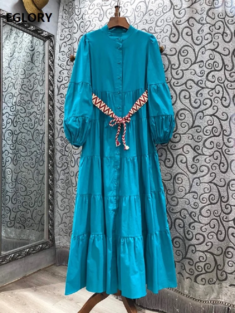 100%Cotton Long Dress 2020 Autumn Winter Long Party Vestidos Women Vintage Belt Deco Lantern Sleeve Elegant Blue Maxi Dresses
100%Cotton Long Dress 2020 Autumn Winter Long Party Vestidos Women Vintage Belt Deco Lantern Sleeve Elegant Blue Maxi Dresses