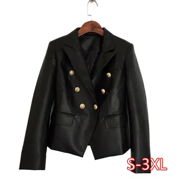 Newest Fall Winter Designer Blazer Jacket Women's Lion Metal Buttons Double Breasted Synthetic Leather Blazer Overcoat 2020 
Newest Fall Winter Designer Blazer Jacket Women's Lion Metal Buttons Double Breasted Synthetic Leather Blazer Overcoat 2020