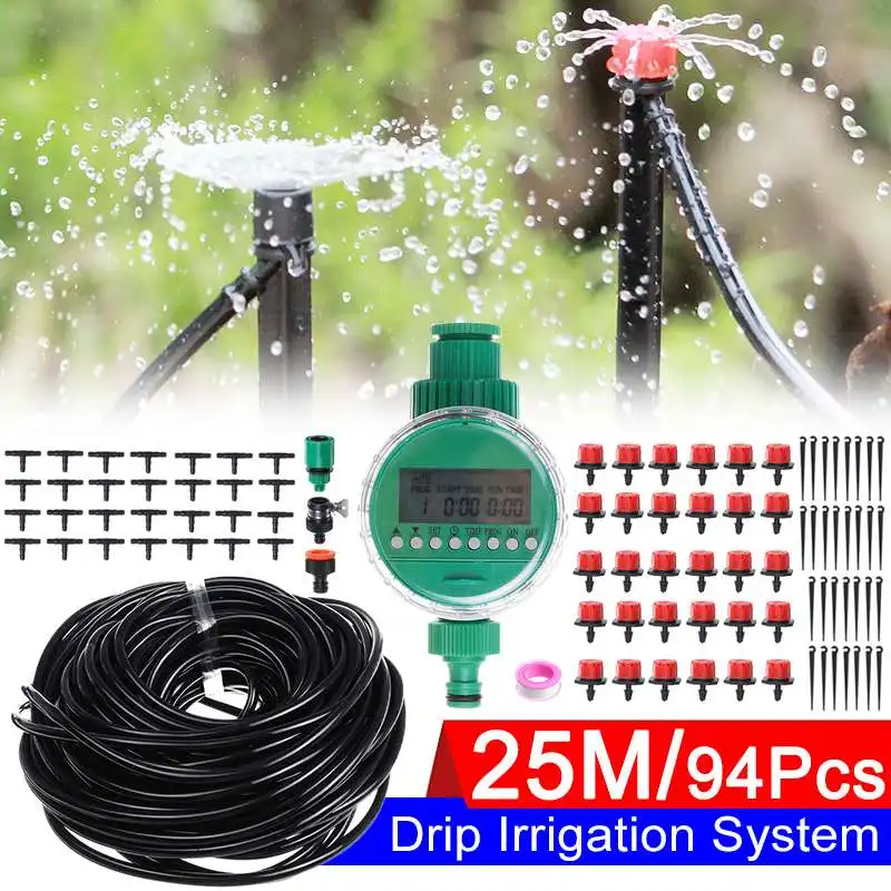Efficient 94Pcs 25m Automatic Micro Drip Irrigation System Garden Irrigation Spray Self Watering Kits with 30 Adjustable Dripper
Efficient 94Pcs 25m Automatic Micro Drip Irrigation System Garden Irrigation Spray Self Watering Kits with 30 Adjustable Dripper