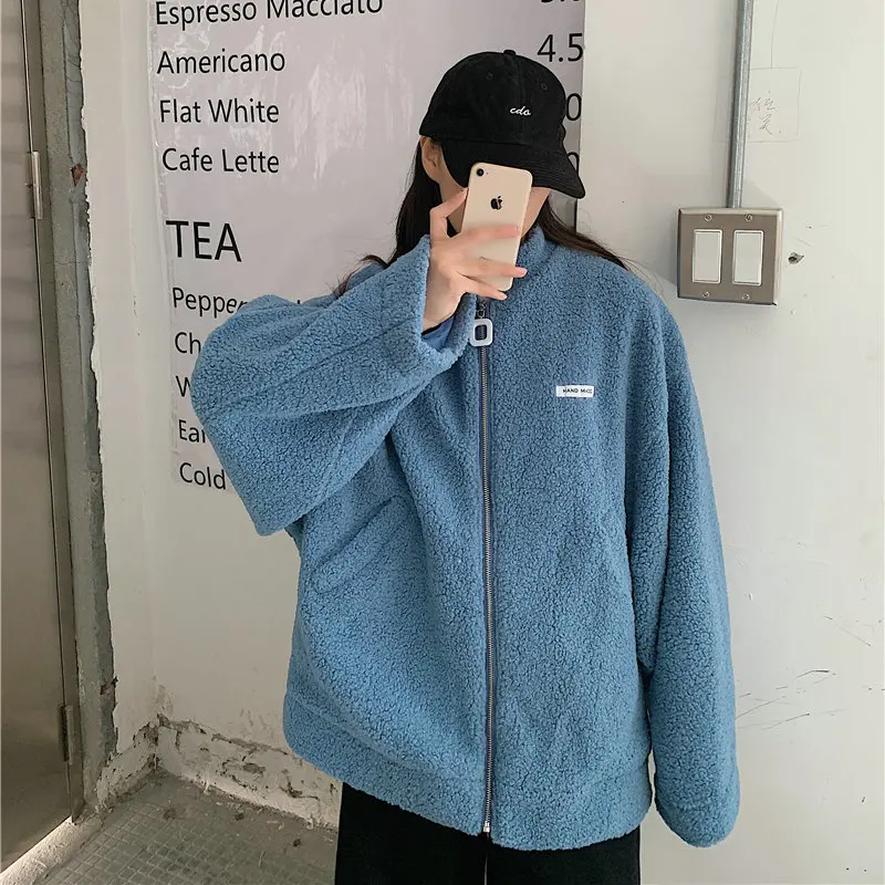 Winter Autumn Cozy Oversized Berber Fleece Jacket Women Blue Warm Soft Loose Fit Coat Female Krean Style Outerwear Streetwear 
Winter Autumn Cozy Oversized Berber Fleece Jacket Women Blue Warm Soft Loose Fit Coat Female Krean Style Outerwear Streetwear