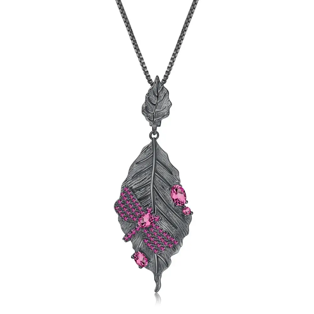Женское ожерелье с подвеской в виде листьев стрекозы из серебра 925 пробы |
