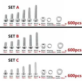 600 Pcs/lot M2 Hex Socket Screws Bolt With Hex Nuts Washers Assortment were Made of Steel Stainless
600 Pcs/lot M2 Hex Socket Screws Bolt With Hex Nuts Washers Assortment were Made of Steel Stainless