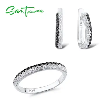 SANTUZZA Jewelry Sets For Woman Black spinels White CZ Stones Jewelry Set Earrings Ring 925 Sterling Silver Fashion Fine Jewelry 
SANTUZZA Jewelry Sets For Woman Black spinels White CZ Stones Jewelry Set Earrings Ring 925 Sterling Silver Fashion Fine Jewelry