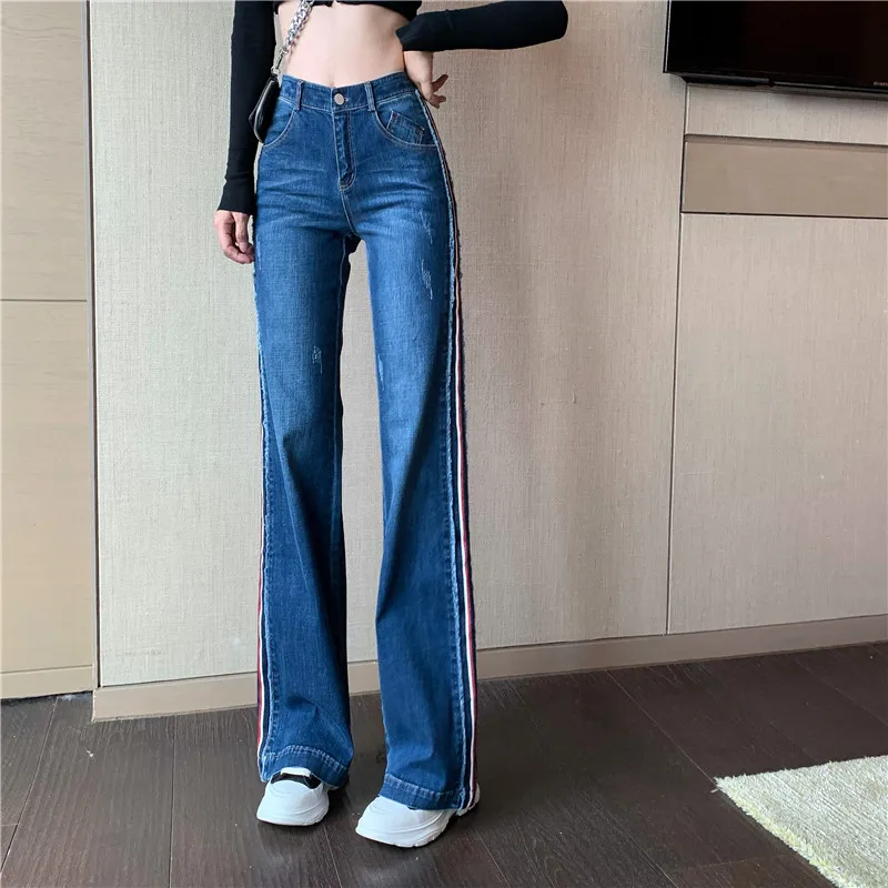 2021 New Retro Striped Wide Leg Women's Jeans Women's Pants Loose Korean Style High Waist Button Zipper Blue Jeans
2021 New Retro Striped Wide Leg Women's Jeans Women's Pants Loose Korean Style High Waist Button Zipper Blue Jeans