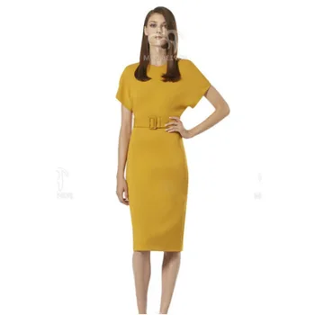 Europe station 2020 summer new women's round neck fit professional women's fit medium length dress 
Europe station 2020 summer new women's round neck fit professional women's fit medium length dress