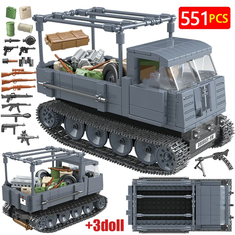 551PCS Military German RS0/03 Half Track Tractor Tank Building Blocks Legoingly WW2 Soldier Figures Bricks Toys for Kids 
551PCS Military German RS0/03 Half Track Tractor Tank Building Blocks Legoingly WW2 Soldier Figures Bricks Toys for Kids