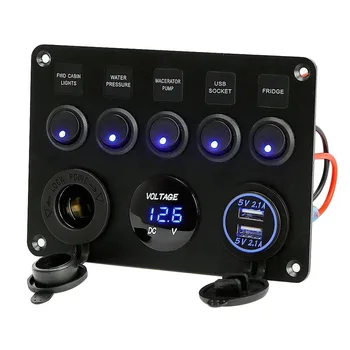 New 5-position Cat-eye Switch Combination Panel with Fuse Box Protection + Voltmeter Power Socket Dual USB car charger -1
New 5-position Cat-eye Switch Combination Panel with Fuse Box Protection + Voltmeter Power Socket Dual USB car charger -1