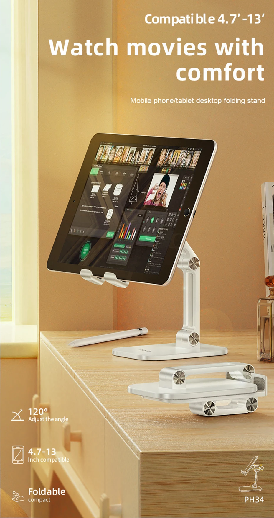 HOCO Metal Desktop Tablet Holder Foldable Extend Support Desk Phone Holder Stand Adjustable HOCO Metal Desktop Tablet Holder Foldable Extend Support Desk Phone Holder Stand Adjustable