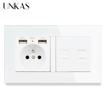 UNKAS Glass Panel French Standard Socket with 2 USB Charge Port + RJ45 Internet Jack and RJ11 2 Core Telephone Connector
UNKAS Glass Panel French Standard Socket with 2 USB Charge Port + RJ45 Internet Jack and RJ11 2 Core Telephone Connector