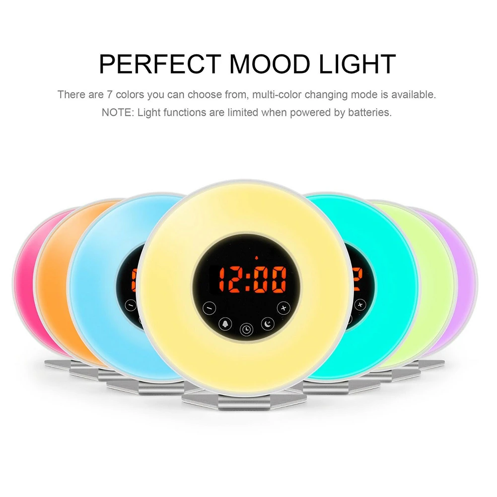 1Pc Led Digital Alarm Clock Wake Up Light Nature Night Lamp Clock with Colorful Light Round Shape Nature Sounds FM Radios
1Pc Led Digital Alarm Clock Wake Up Light Nature Night Lamp Clock with Colorful Light Round Shape Nature Sounds FM Radios