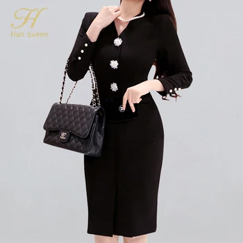 H Han Queen Women Winter Flower Beading Buttons Pencil Dress 2019 Winter Fitted Sheath Dresses OL Solid Color Bottoming Vestidos
H Han Queen Women Winter Flower Beading Buttons Pencil Dress 2019 Winter Fitted Sheath Dresses OL Solid Color Bottoming Vestidos