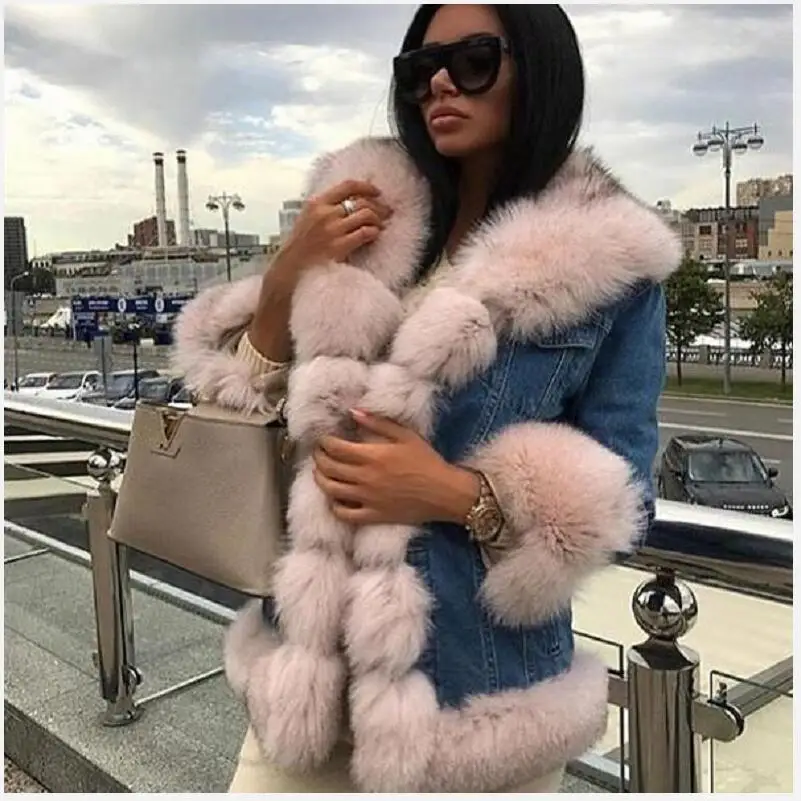 2019ladies new denim jacket with natural fox fur rabbit fur lining winter warm fashion thick real fur European station street s 
2019ladies new denim jacket with natural fox fur rabbit fur lining winter warm fashion thick real fur European station street s
