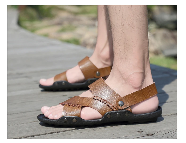 Sandały męskie zrobione ze skóry przezroczyste, rzymskie letnie buty - Sandalias Cuero Hombre Sandalia Rasteira Homme Sandale Ete - Wianko - 12