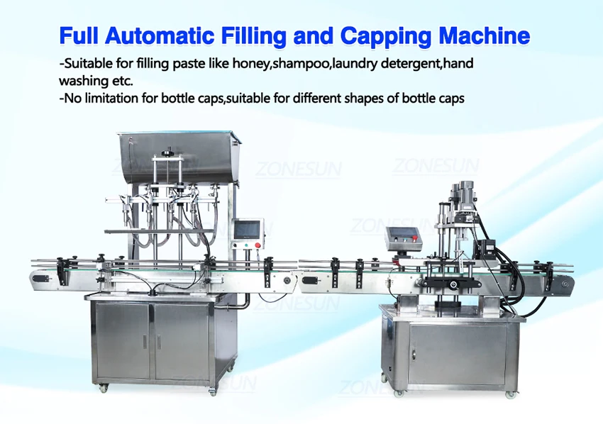 ZONESUN Fully Automatic 4 Nozzles Paste Filling Machine And Capping Machine