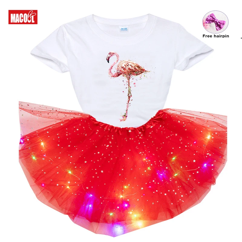 

Girls Tutu Dress Sets Summer Toddler Girls Clothes Set Kids Clothing Suits Children T Shirt +Tutu Dress Cute Flamingo Skirt Suit