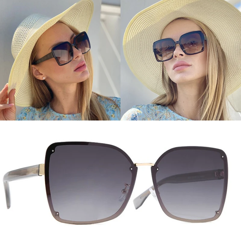 

MIZHO Fashion Oversized Square Style Rivets Polaroid Sunglasses Women Cool Vintage Brand Design Rimless Glasses Polarized Ladies