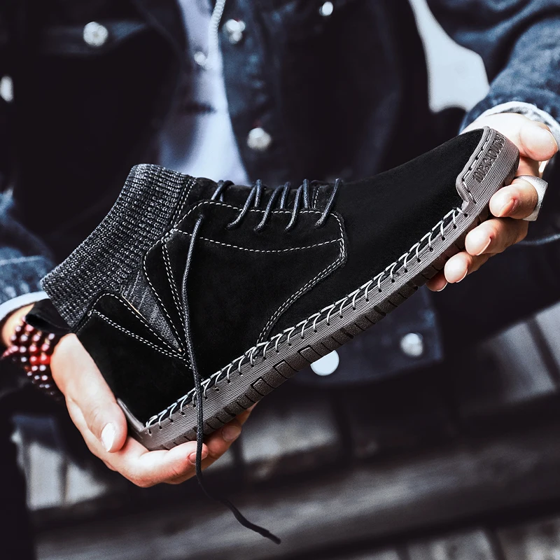 2020 brand men's snow boots winter plush warm men's motorcycle boots lace slip men's ankle boots waterproof fall men's work shoe