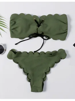 Green Bandeau Chest Front Closure Wave Cut Bikini Women's Swimsuit Two Pieces Swimwear Women Beach Bathing Suit Biquini E116 
Green Bandeau Chest Front Closure Wave Cut Bikini Women's Swimsuit Two Pieces Swimwear Women Beach Bathing Suit Biquini E116