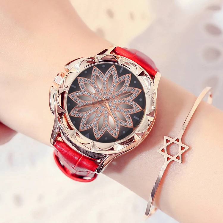 Часы для женщин Стразы часы женские кожа большой циферблат браслет наручные с