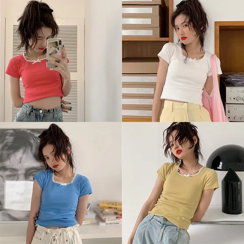 Women 's Korean Style Sweet Square Collar Solid Color Summer Short Sleeve Knitted Slim Pullover T-Shirt
Women 's Korean Style Sweet Square Collar Solid Color Summer Short Sleeve Knitted Slim Pullover T-Shirt