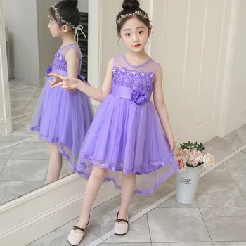 Flower Children Girls Summer Wedding Party Trumpet Dress For Little Girls White Purple Lace Mesh Dance Princes Dress Clothes 
Flower Children Girls Summer Wedding Party Trumpet Dress For Little Girls White Purple Lace Mesh Dance Princes Dress Clothes