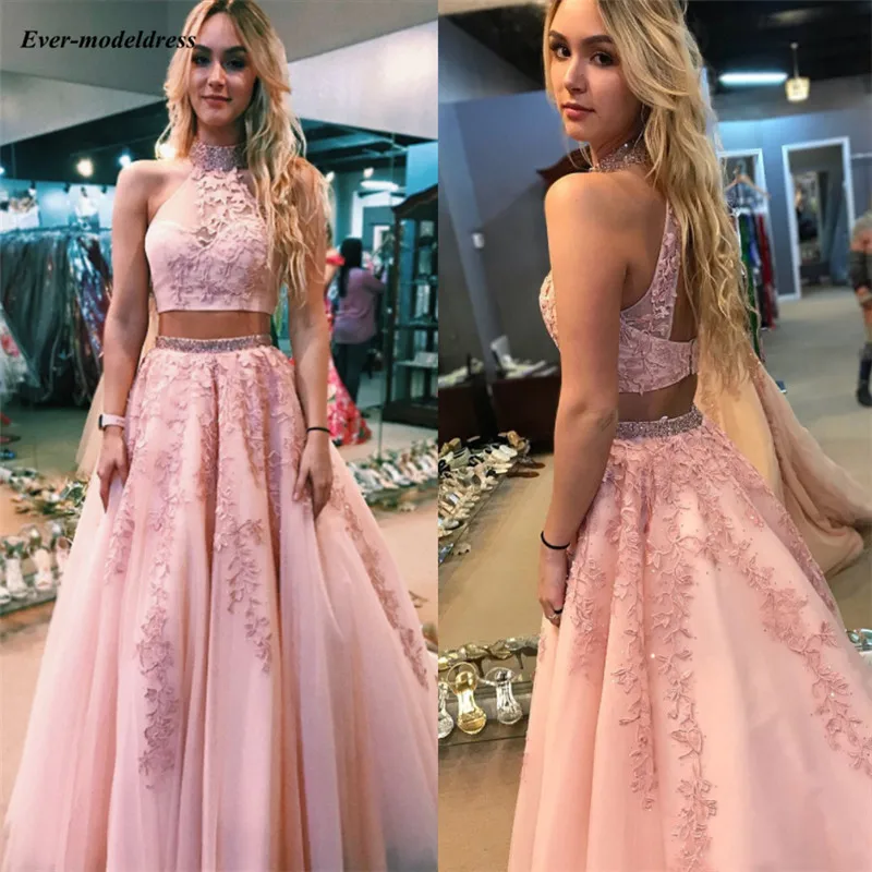 Charming Two Pieces Pink Prom Dresses Beaded High Neck Lace Appliques A-Line Graduation Party Gowns Vestidos De Festa 2020
Charming Two Pieces Pink Prom Dresses Beaded High Neck Lace Appliques A-Line Graduation Party Gowns Vestidos De Festa 2020