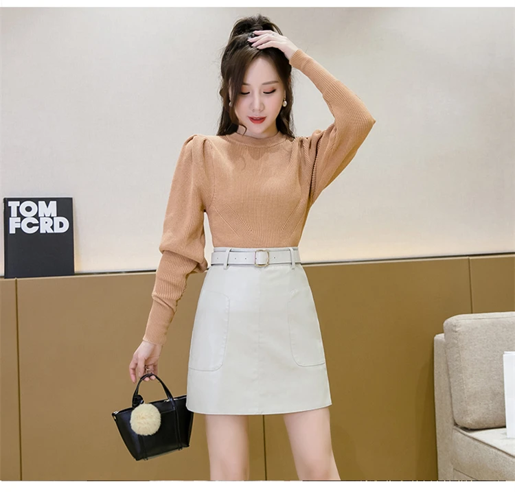 2020 New Casual Streetwear PU Leather Skirt Women Autumn Winter High Waist Mini Skirt Pocket With Belt A-line Skirt White Brown 2020 New Casual Streetwear PU Leather Skirt Women Autumn Winter High Waist Mini Skirt Pocket With Belt A-line Skirt White Brown
