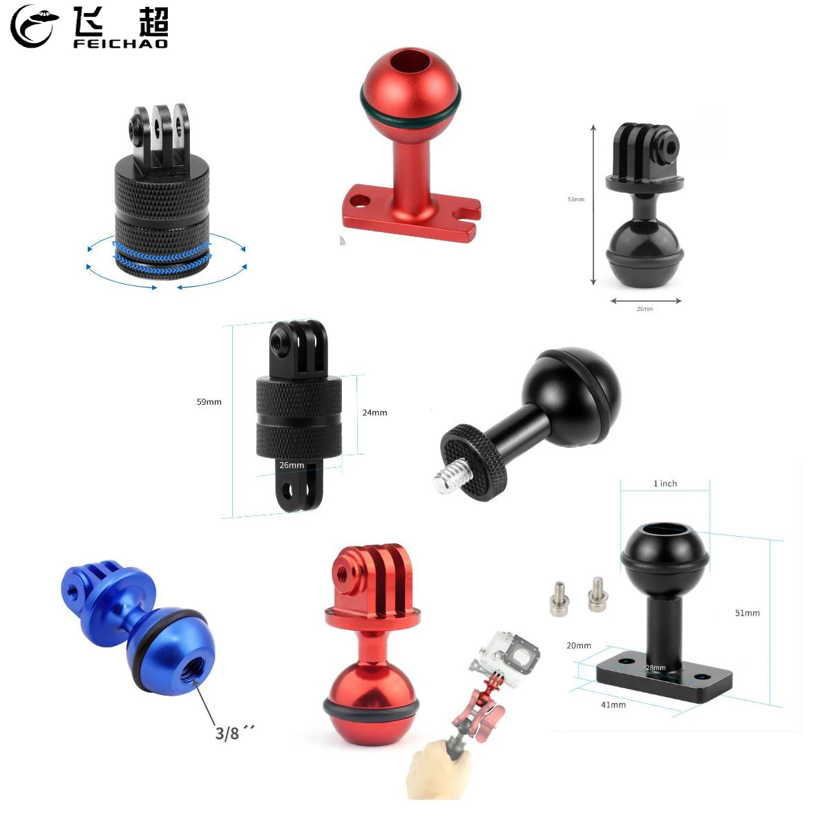 FEICHAO Ball Head Clip Arm Underwater Camera Light Diving Joint Ball Head Butterfly Clip Adapter Mount for Gopro /DJI Action 2
FEICHAO Ball Head Clip Arm Underwater Camera Light Diving Joint Ball Head Butterfly Clip Adapter Mount for Gopro /DJI Action 2