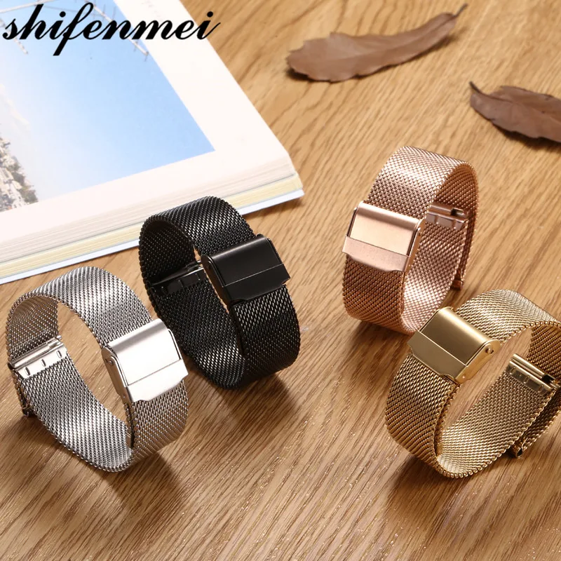 Ремешок для часов shifenmei 22 мм металлический сетчатый браслет из нержавеющей стали