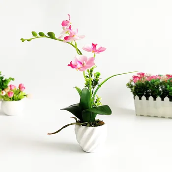 New Style Artificial Plant Butterfly Orchid Mini Bonsai Raw Silk Artificial Flower Small Potted Furnishings Props