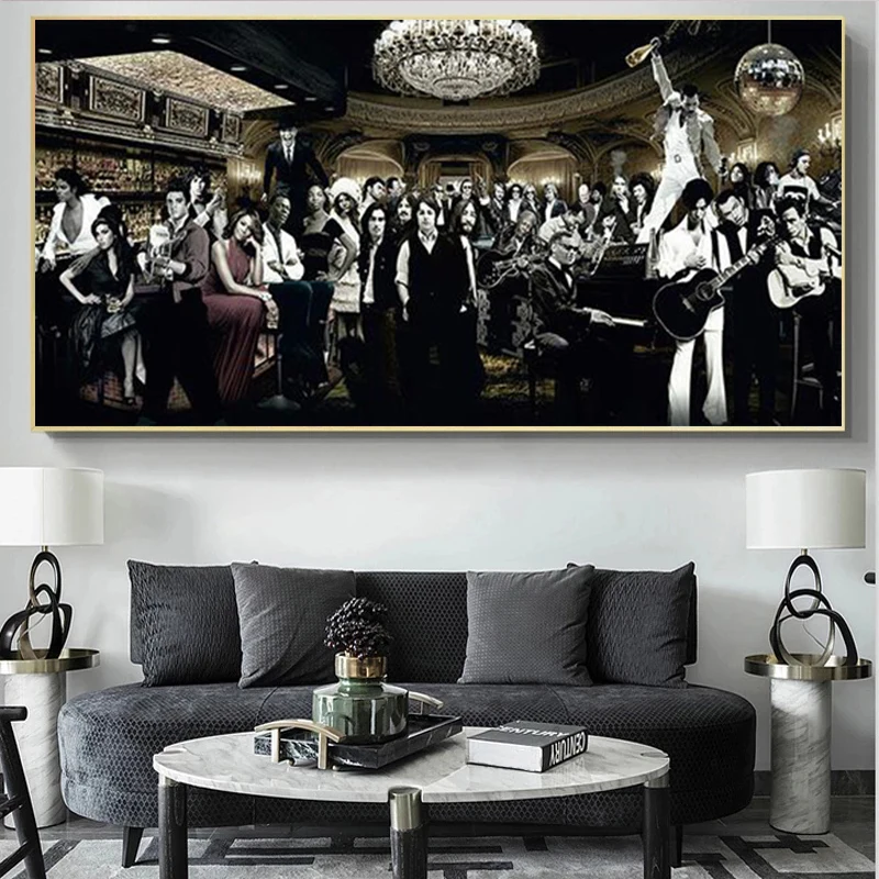 

Music Singer Star Gathering Large Living Room Oil Canvas Painting Wall Art Posters and Prints For Bedroom Home Decor Unframed