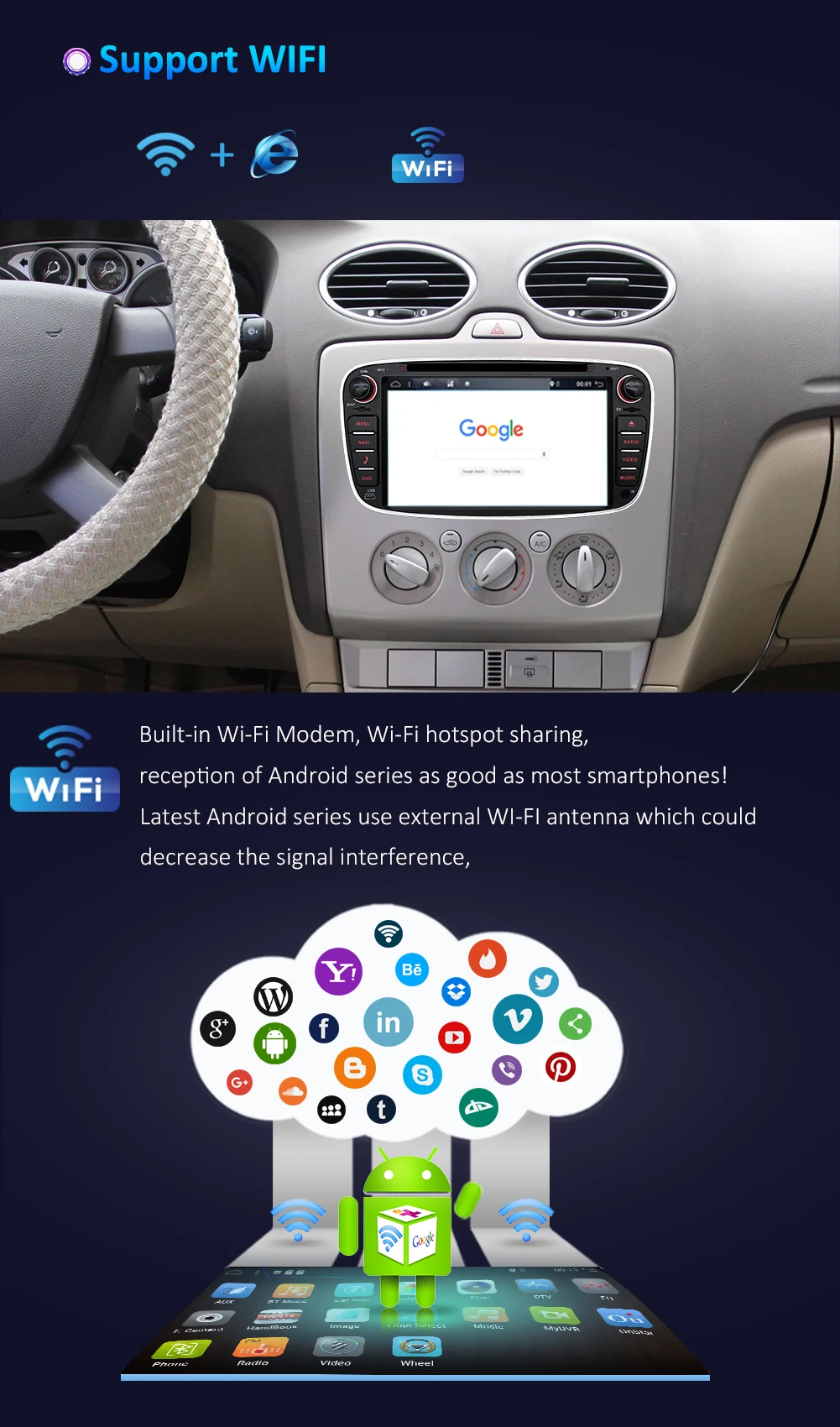 Excellent 8 Core In Dash Android 9.0 For ford For focus 2 mondeo 2Din Car radio GPS Navi DVD Player Stereo Video BT Car PC CD WiFi parking 18