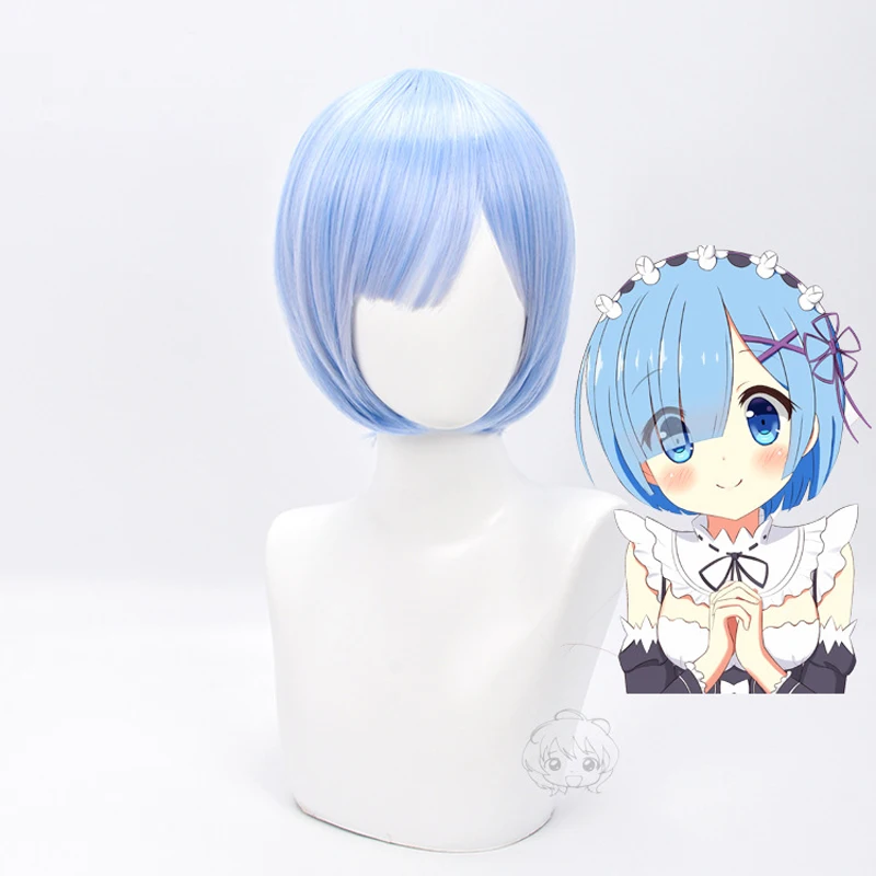 

Re:Life in a different world from zero Rem Blue Short Anime Cosplay Wig Synthetic Hair Halloween Costume Party Play Wigs