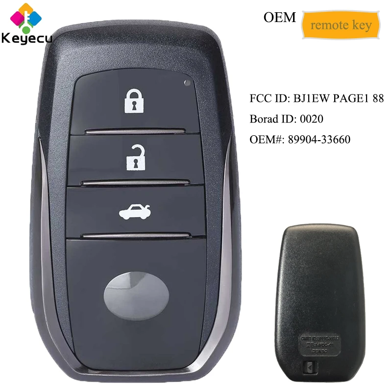 KEYECU OEM Smart Remote Control Car Key With 3 Button 433MHz 8A Chip - FOB for Toyota Camry 2015- 2017, 89904-33660 BJ1EWPAGE188
KEYECU OEM Smart Remote Control Car Key With 3 Button 433MHz 8A Chip - FOB for Toyota Camry 2015- 2017, 89904-33660 BJ1EWPAGE188