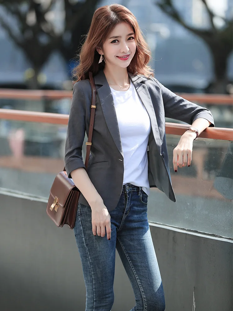 Small Suit WOMEN'S Coat Thin 2019 Autumn New Style Korean-style Slim Fit Cotton Linen Three-quarter-length Sleeve Leisure Suit W 
Small Suit WOMEN'S Coat Thin 2019 Autumn New Style Korean-style Slim Fit Cotton Linen Three-quarter-length Sleeve Leisure Suit W