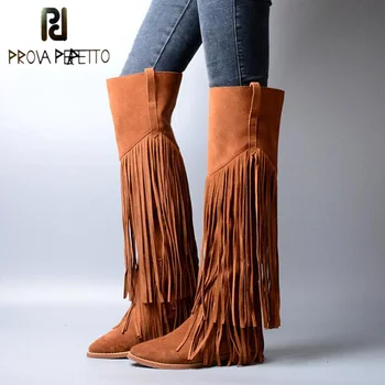 Prova Perfetto Full Tassels Women Thigh High Boots Pointed Toe Fringed Suede Over the Knee Boots Autumn Winter Flat Knight Boot
Prova Perfetto Full Tassels Women Thigh High Boots Pointed Toe Fringed Suede Over the Knee Boots Autumn Winter Flat Knight Boot
