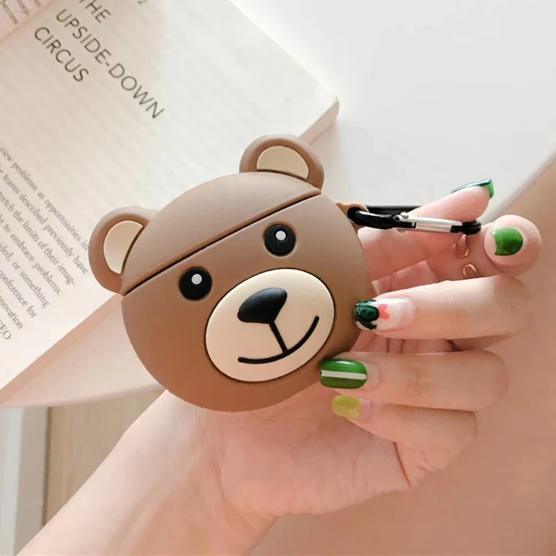 

Korea teddy bear protective silicone case for apple airpods wireless brown bears bluetooth earphone charging bag air pod cover