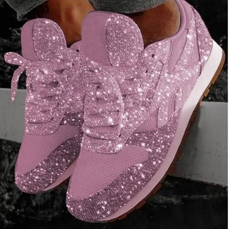 pink glitter backless platform sneakers