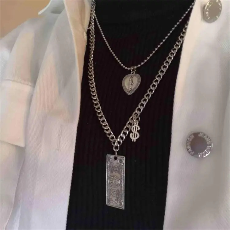 DIEZI Fashion Multilayer Silver Color Chain Coin Heart Necklace Couple Hip Hop Punk Geometric Pendant Necklaces for Women Men
DIEZI Fashion Multilayer Silver Color Chain Coin Heart Necklace Couple Hip Hop Punk Geometric Pendant Necklaces for Women Men